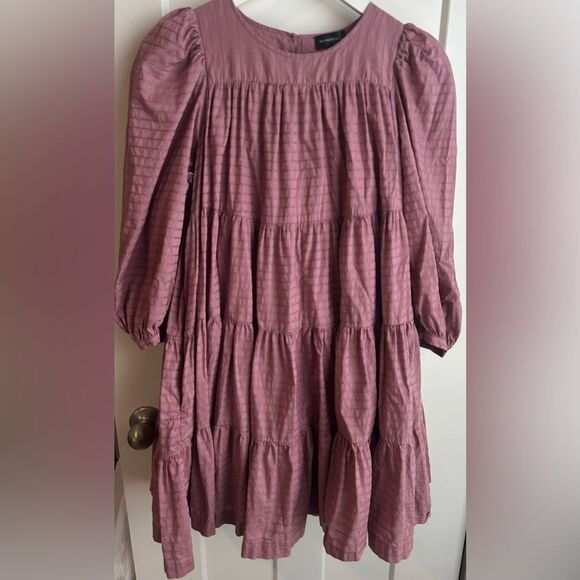 Summersalt S Cotton Swing Tiered Mini Dress Plum Cottagecore Bohemian Oversized - Picture 2 of 9
